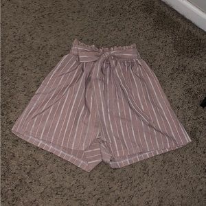 Pink and white strip paper bag shorts